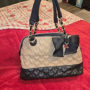 Betsey Johnson Black and Tan Quilted Shoulder Bag